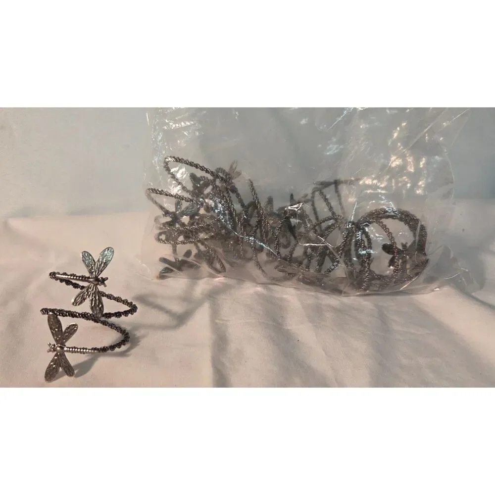 Set of 12 Dragonfly Metal Wire Napkin Rings Rustic Cottage Table Decor